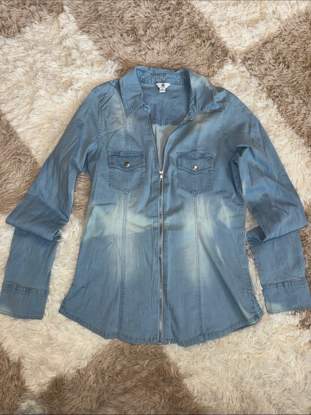 G by Guess Light Blue Denim Zip Jacket